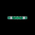 Custom 18kt white gold band ring with diamonds and emeralds set in black rhodium. Front. FRIDA Fine Jewellery.