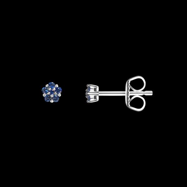 Custom 18kt white gold cluster stud earrings with blue sapphires. FRIDA | Fine Jewellery.