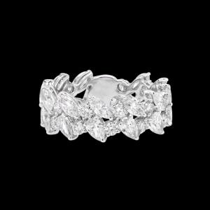 Custom 18kt white gold double band ring with round and marquise diamonds. FRIDA | Fine Jewellery.