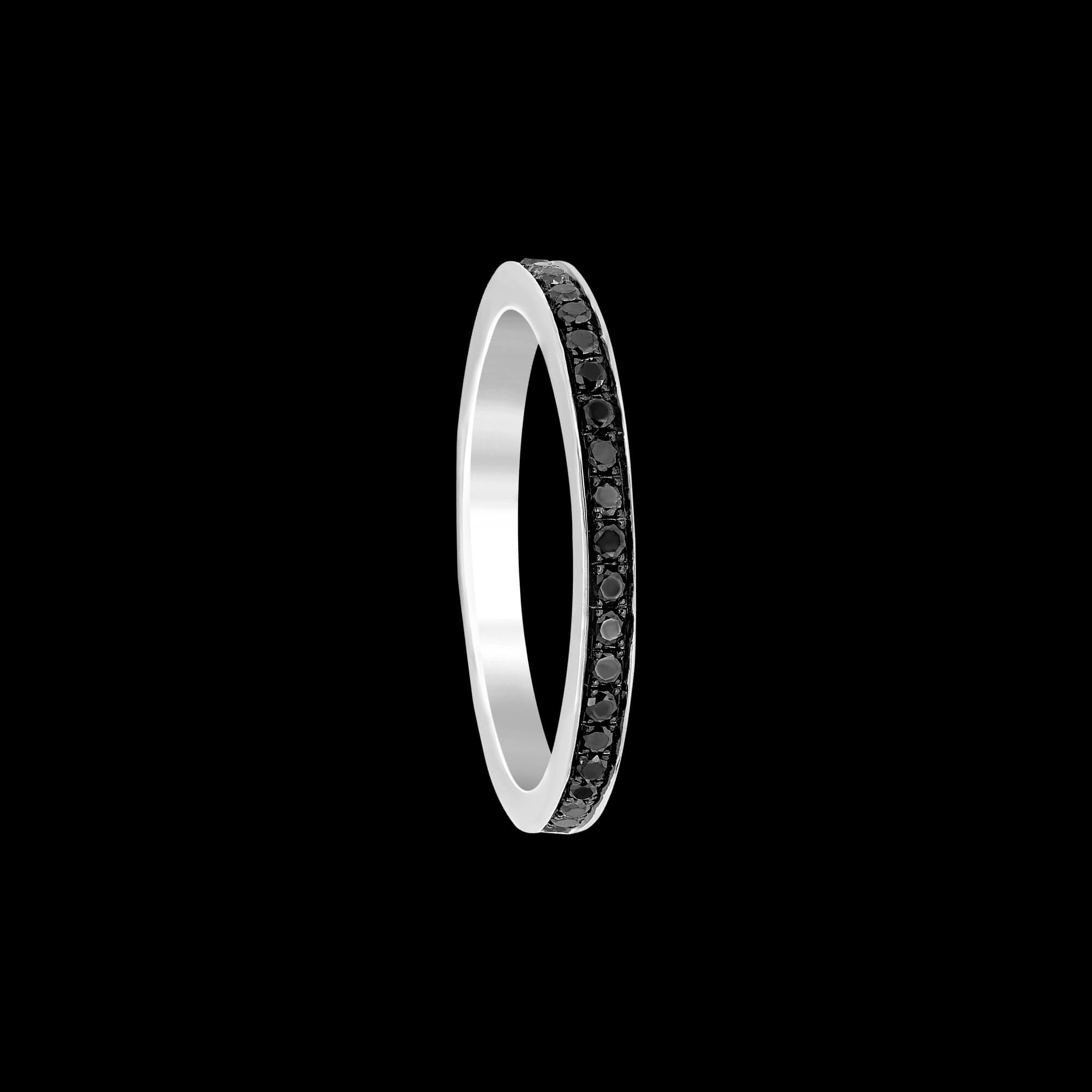 Custom 18kt white gold eternity band ring with black diamonds. FRIDA | Fine Jewellery.