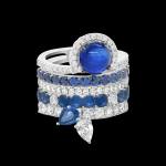 Custom 18kt white gold stacking rings with blue sapphires and diamonds. FRIDA Fine Jewellery.