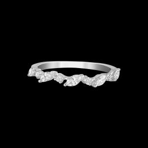 Custom 18kt white gold vine wedding band ring with marquise and round diamonds. Front. FRIDA | Fine Jewellery.