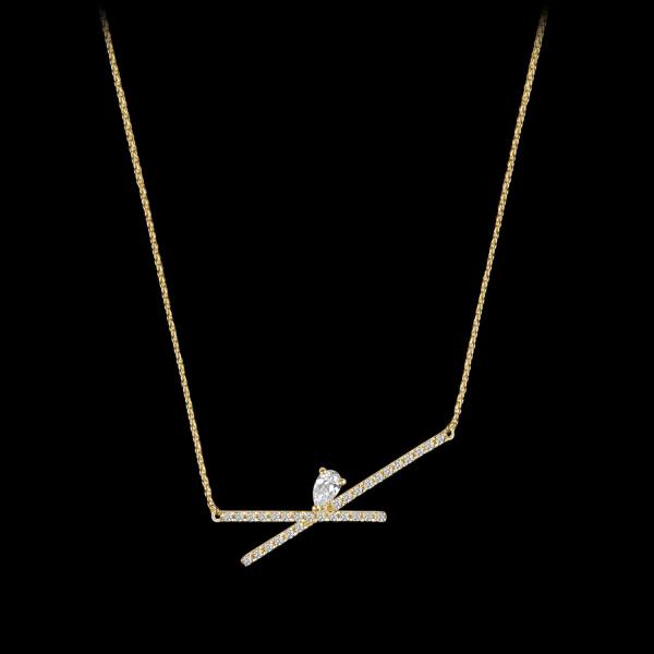Custom 18kt yellow gold cross bar necklace with diamonds. FRIDA | Fine Jewellery.