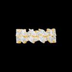 Custom 18kt yellow gold double band ring with round and marquise diamonds. Front. FRIDA | Fine Jewellery.