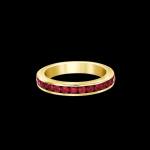 Custom 18kt yellow gold eternity wedding band ring with rubies. Front. FRIDA | Fine Jewellery.