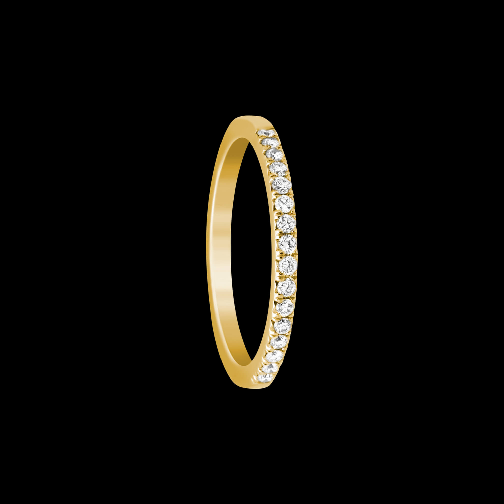Custom 18kt yellow gold half eternity wedding band with diamonds. FRIDA | Fine Jewellery.