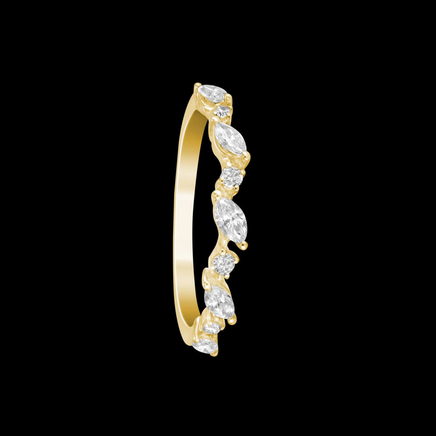Custom 18kt yellow gold vine wedding band ring with marquise and round diamonds. FRIDA | Fine Jewellery.