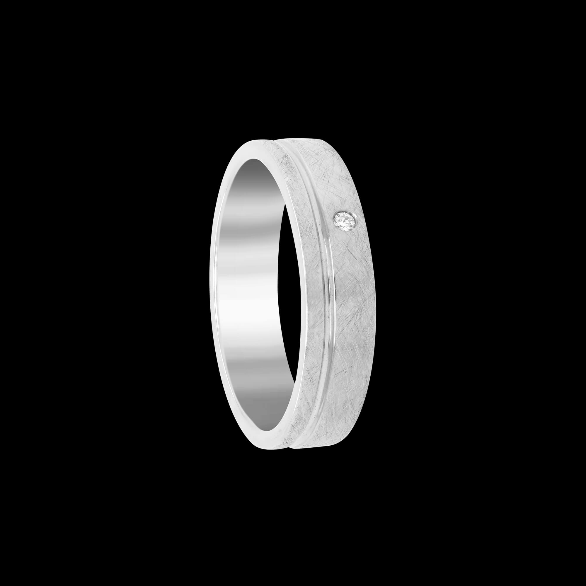 Custom hand-textured 18kt white gold 7mm men's wedding band with an accent diamond | Engagement. FRIDA | Fine Jewellery.