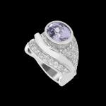 Custom 18kt white gold Wave ring with a lavender sapphire and diamonds. Ocean Collection. FRIDA | Fine Jewellery.