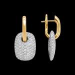 Custom 18kt yellow and white gold tag earrings with pave-set diamonds. Side. FRIDA | Fine Jewellery.