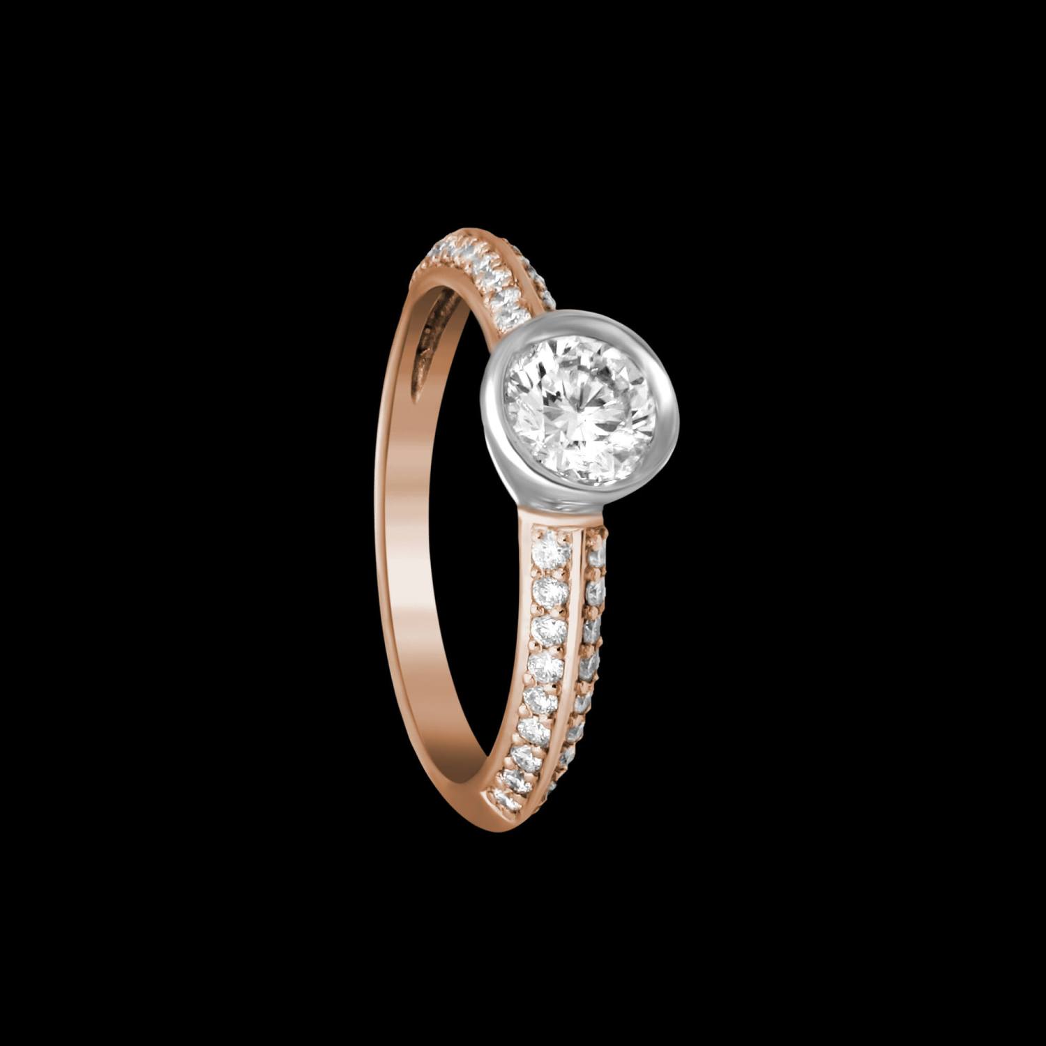 Custom 18kt pink and white gold knife edge round diamond solitaire engagement ring | Classic. FRIDA | Fine Jewellery.
