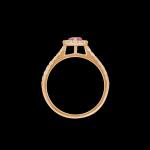Custom 18kt pink gold engagement ring with a marquise-cut pink sapphire and a halo of diamonds. Profile | Classic. FRIDA | Fine Jewellery.