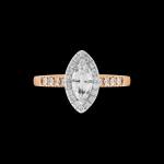 Custom 18kt pink gold halo engagement ring with a marquise diamond with a diamond halo and shank. Front | Classic. FRIDA | Fine Jewellery.
