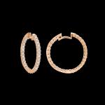 Custom 18kt pink gold small round hoops with prong-set diamonds. Side. FRIDA | Fine Jewellery.