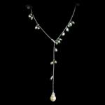 Custom 18kt white gold adjustable link-chain lariat necklace with Keshi pearls, a baroque South Sea pearl drop and diamonds. FRIDA | Fine Jewellery.