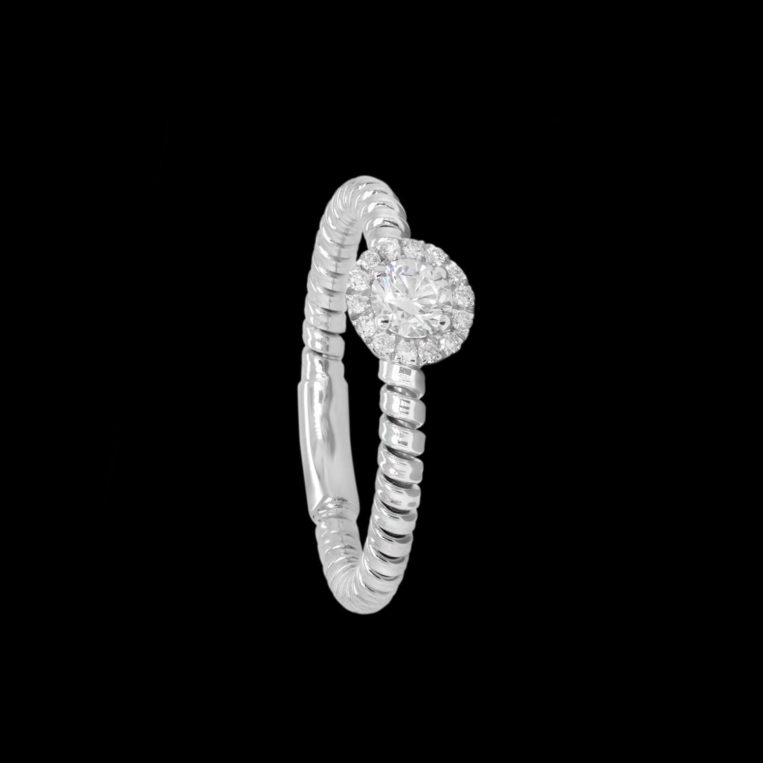 Custom 18kt white gold diamond halo engagement ring with a cable shank | Classic. FRIDA | Fine Jewellery.