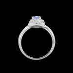 Custom 18kt white gold engagement ring with a violet sapphire and white diamond double halo. Profile | Classic. FRIDA | Fine Jewellery.