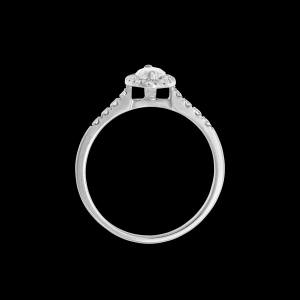 Custom 18kt white gold halo engagement ring with a marquise diamond with a diamond halo and shank. Profile | Classic. FRIDA | Fine Jewellery.