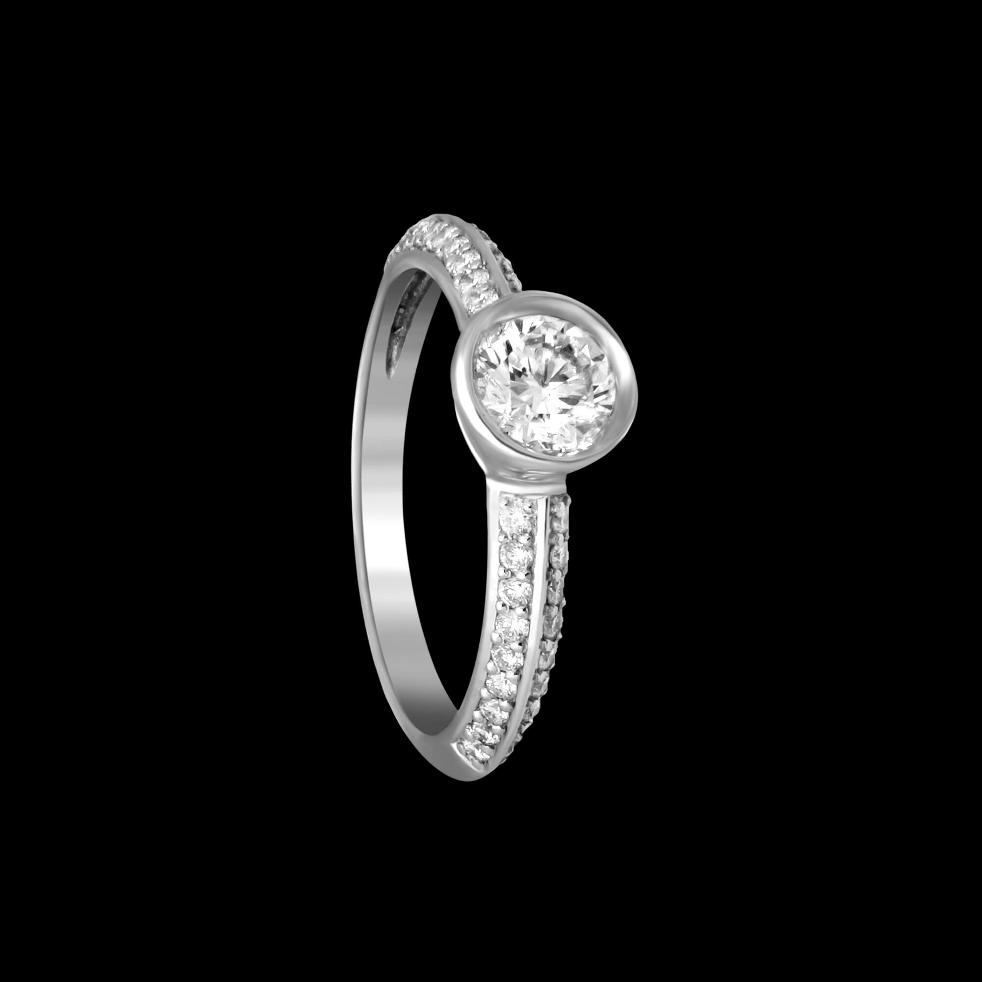 Custom 18kt white gold knife edge round diamond solitaire engagement ring | Classic. FRIDA | Fine Jewellery.