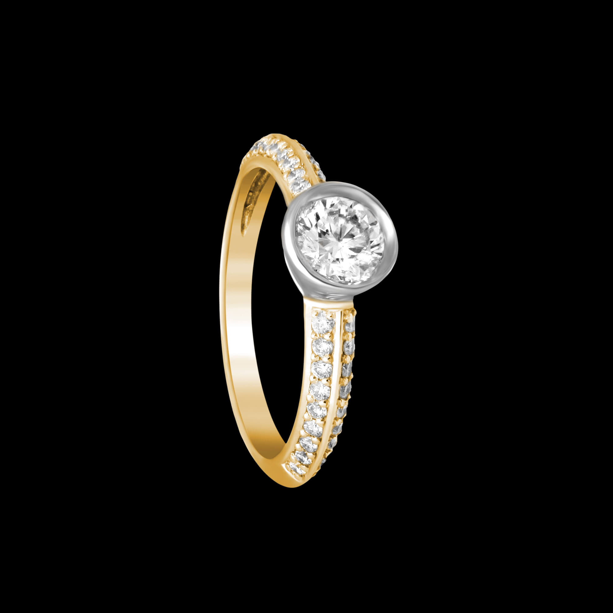 Custom 18kt yellow gold knife edge round diamond solitaire engagement ring | Classic. FRIDA | Fine Jewellery.