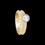 Custom 18kt yellow and white gold knife edge solitaire engagement ring and wedding band | Classic. FRIDA | Fine Jewellery.