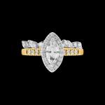 Custom 18kt yellow gold halo engagement ring with a marquise diamond with a diamond halo and shank with wedding band | Classic. FRIDA | Fine Jewellery.