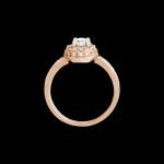 Custom 18kt pink gold engagement ring with a round diamond double halo. Profile | Classic. FRIDA | Fine Jewellery.