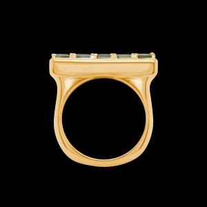 Custom 18kt yellow gold bar ring with multi blue-green coloured sapphires. Profile. FRIDA | Fine Jewellery.