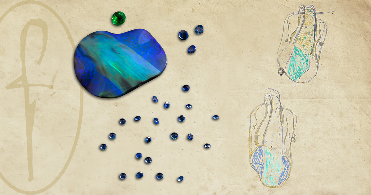 Custom design sketches. Opal and gemstones. FRIDA | Fine Jewellery.