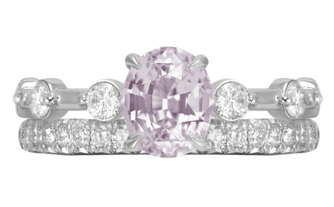 Custom 18kt gold solitaire engagement ring with an oval pink sapphire. Banner | Classic Engagement. FRIDA | Fine Jewellery.