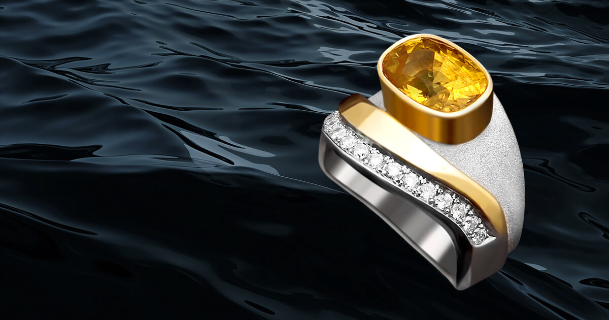 Custom designed 18kt gold and silver jewelery. Yellow sapphire wave ring Ocean Banner  | Ocean Collection. FRIDA | Fine Jewellery.
