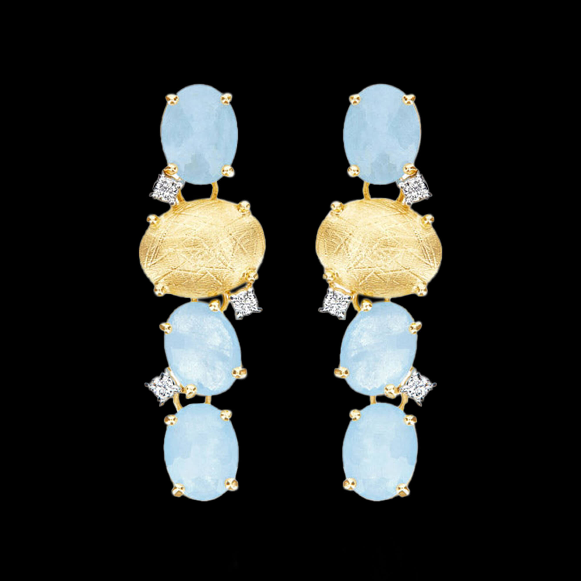 18kt yellow gold dangle Ipanema Nanis earrings with aquamarine and diamonds | Italian Brand. FRIDA | Fine Jewellery.