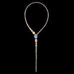 18kt yellow gold large reverse convertible Y Nanis statement necklace with blue diamonds, topaz and green sapphires. Lariat | Italian Brand. FRIDA | Fine Jewellery.