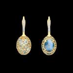 18kt yellow gold medium double-faced Nanis drop earrings with blue diamonds, topaz and green sapphires | Italian Brand. FRIDA | Fine Jewellery.