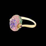18kt yellow gold medium double-faced Nanis ring with multi-coloured gemstones. Side | Italian Brand. FRIDA | Fine Jewellery.