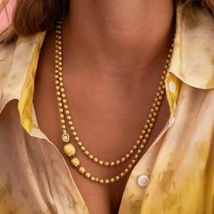 18kt yellow gold slim convertible Ivy Nanis statement necklace. Double wrapped perspective | Italian Brand. FRIDA | Fine Jewellery.