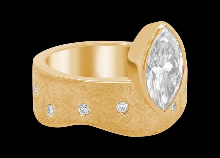 Bespoke custom 18kt yellow gold engagement ring with a marquise diamond. FRIDA | Fine Jewellery Bespoke custom 18kt yellow gold engagement ring with a marquise diamond. FRIDA | Fine Jewellery.