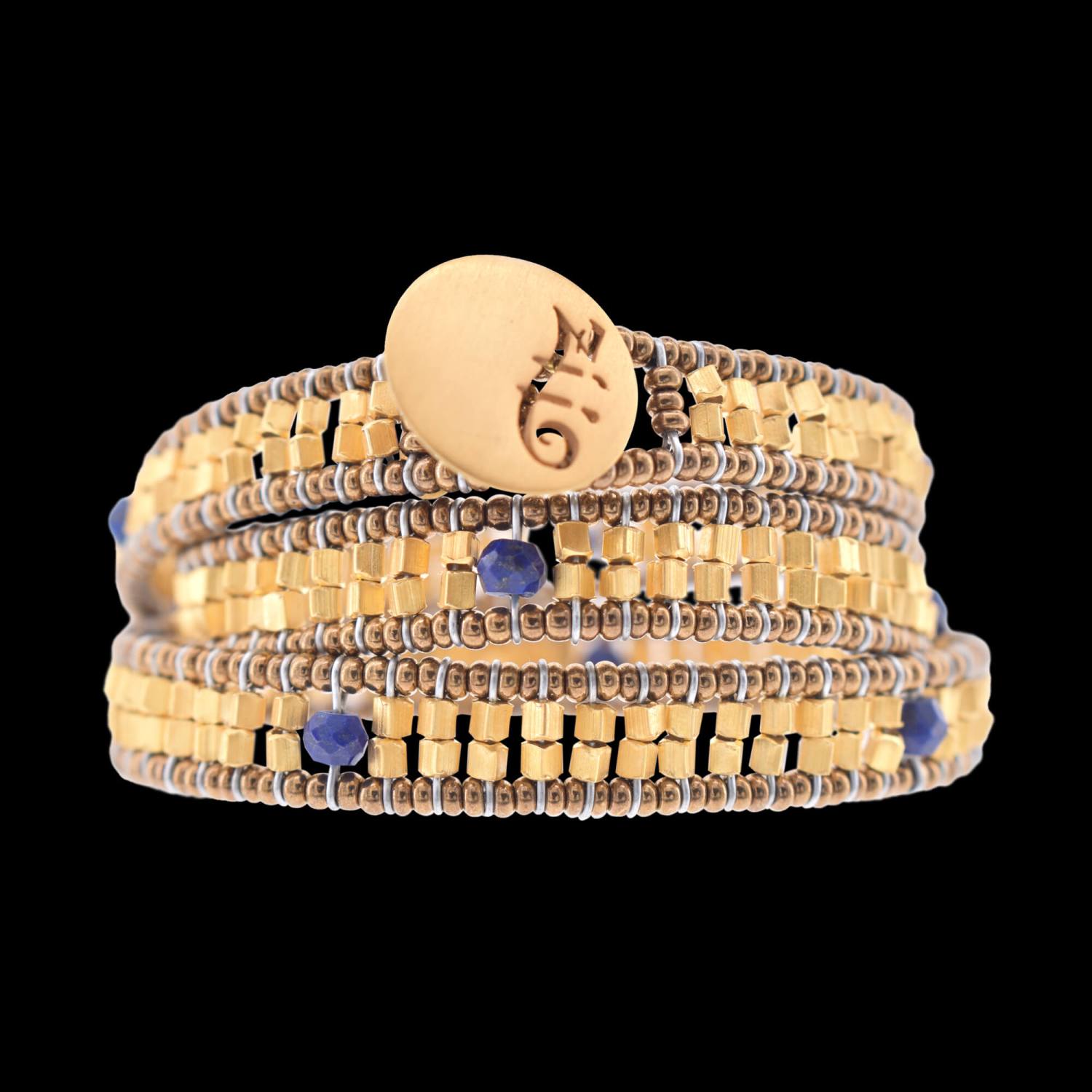 Blue Bombay boa wrap bracelet gold-plated brass and Murano glass beads. Featured Brand | ZIIO. FRIDA | Fine Jewellery.