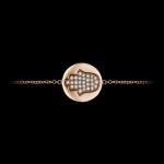 Custom 18kt pink gold hamsa hand disk bracelet set with diamonds. View 1. FRIDA | Fine Jewellery.