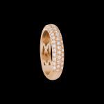 Custom 18kt pink gold stacking band ring with three rows of pave diamonds. FRIDA | Fine Jewellery.