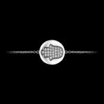 Custom 18kt white gold hamsa hand disk bracelet set with diamonds. View 1. FRIDA | Fine Jewellery.