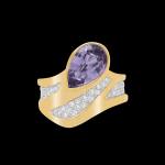 Custom 18kt yellow and white gold Sirena ring with a pear lavender sapphire and pave diamonds | Ocean Collection. FRIDA | Fine Jewellery.