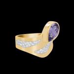 Custom 18kt yellow and white gold Sirena ring with a pear lavender sapphire and pave diamonds. Side | Ocean Collection. FRIDA | Fine Jewellery.