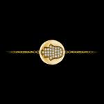 Custom 18kt yellow gold hamsa hand disk bracelet set with diamonds. View 1. FRIDA | Fine Jewellery.