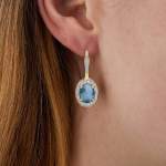 Custom 18kt yellow gold medium double-faced Nanis drop earrings with diamonds, topaz and pink sapphires. Perspective | Italian Brand. FRIDA | Fine Jewellery.