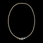 Custom 18kt yellow gold slim convertible Ivy Nanis statement necklace with diamonds, blue topaz and pink sapphires. Full 2 | Italian Brand. FRIDA | Fine Jewellery.