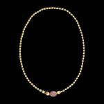 Custom 18kt yellow gold slim convertible Ivy Nanis statement necklace with diamonds, blue topaz and pink sapphires. Full | Italian Brand. FRIDA | Fine Jewellery.