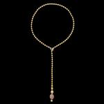 Custom 18kt yellow gold slim convertible Ivy Nanis statement necklace with diamonds, blue topaz and pink sapphires. Lariat 2 | Italian Brand. FRIDA | Fine Jewellery.