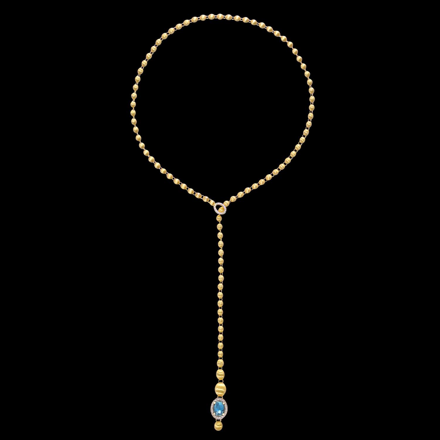 Custom 18kt yellow gold slim convertible Ivy Nanis statement necklace with diamonds, blue topaz and pink sapphires. Lariat | Italian Brand. FRIDA | Fine Jewellery.