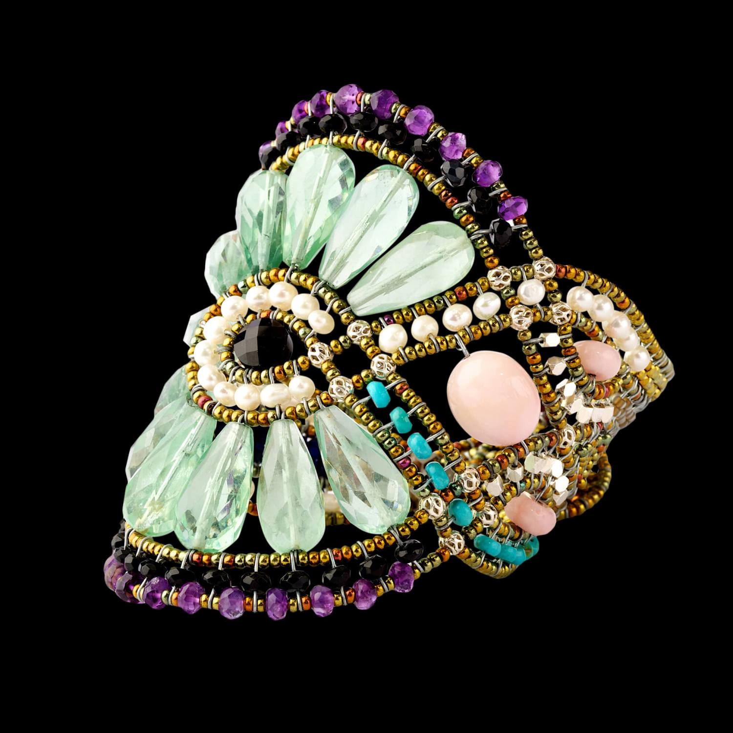 Damigella bracelet with opal, turquoise, fluorite, pink opal, amethyst, lapiz lazul, water pearls, Murano glass beads and silver. Featured Brand | ZIIO. FRIDA | Fine Jewellery.